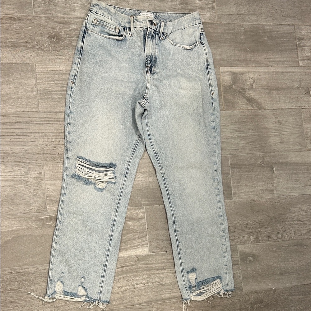 Good American Distressed Light Wash Boyfriend Jeans